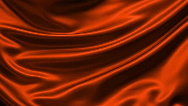 Luxury bright orange satin silk fabric animation with luminous draped folds and glossy flowing waves. Seamless looping abstract motion background for fashion, premium branding, product showcases and c