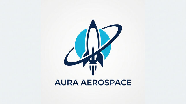 Minimalist aerospace rocket icon featuring sleek orbiting ring against circular background for modern technology corporate branding with displays minimalist graphic