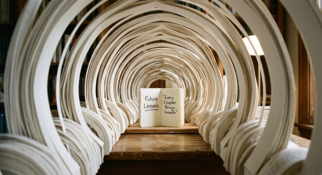 Open Book with Future Lessons Text Inside Architectural Tunnel