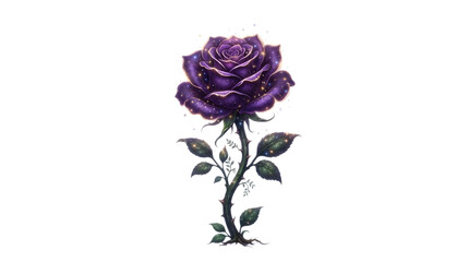 Fototapeta premium A captivating digital illustration of a dark purple rose shimmering with ethereal sparkles evoking a sense of mystery and enchanting beauty perfect