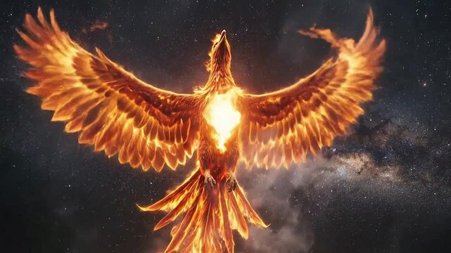 Majestic Fire-Eagle Rising with Outstretched Wings at Night