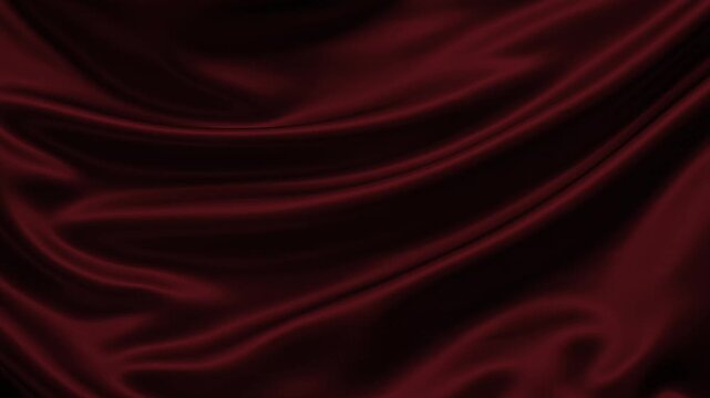 Luxury dark burgundy satin silk fabric animation with elegant flowing folds and glossy waves. Seamless looping abstract motion background for premium branding, fashion, cinematic presentations and lux
