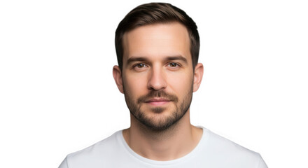 Fototapeta premium Smiling man with short beard looking forward isolated on transparent background