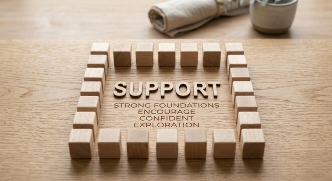 Wooden Cubes Forming 'Support' with Inspirational Text