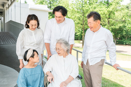 Three-generation families visiting hospitals and nursing homes.