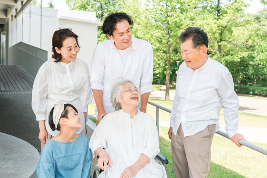 Three-generation families visiting hospitals and nursing homes.