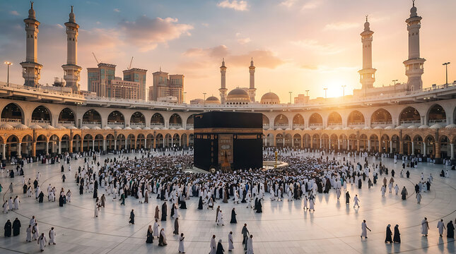 Pilgrims praying inside the kaaba in mecca