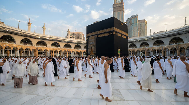 Pilgrims praying in kaaba during hajj ceremony