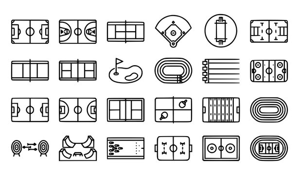 Sport Field Line Icon Set with Editable Stroke Sports Venue Outline Vector Collection