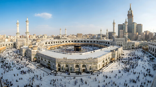 Grand mosque in mecca covered with white fabric