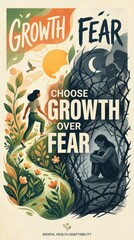 Fototapeta premium Woman Navigating Path Towards Growth Escaping Fear's Dark Forest