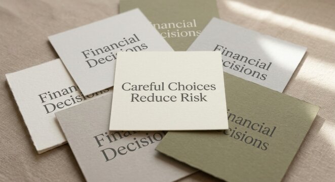 Careful Choices Reduce Risk message on overlapping financial decision cards