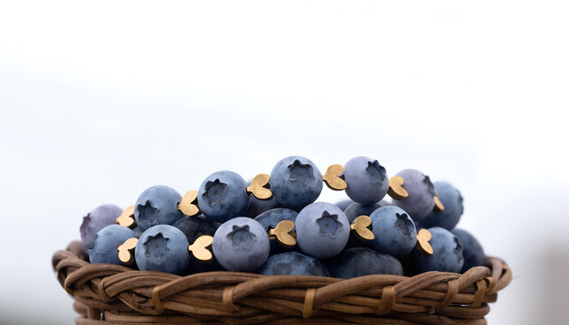A charm bracelet strung with matte ceramic beads shaped precisely like blueberries, including the subtle indentation and star-shaped blossom end on each bead, in a gradient of dusty blue-purple tones