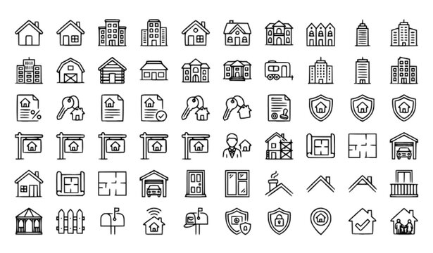 House and Home Outline Icons Set &ndash; Editable Stroke 64x64 Pixel Perfect Vector Collection
