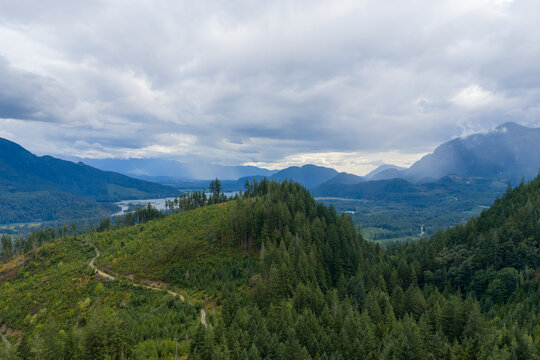 Misty Mountain Valley and Evergreen Forest Overlook Near Harrison Mills, British Columbia, Canada
