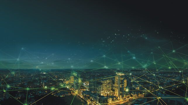 Smart digital Innovation city with connection network reciprocity over the city of future smart wireless digital city and social media networking systems that connects people with in city
