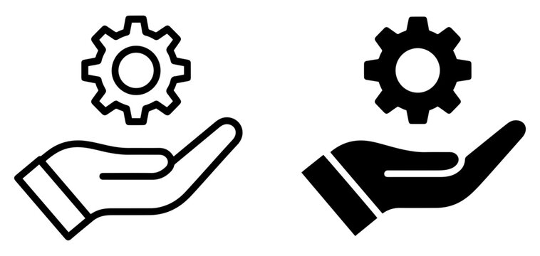 hand holding gear service icon set
