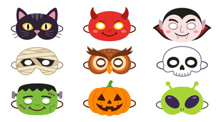 Obraz premium Halloween masks depicting various creatures and monsters provide a fun selection for costume parties and festive celebrations.