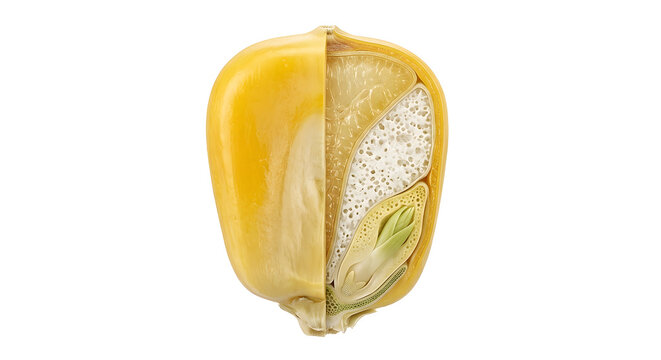Scientific 3D Render: Detailed Cross-Section Anatomy of a Corn Kernel Isolated on White Background