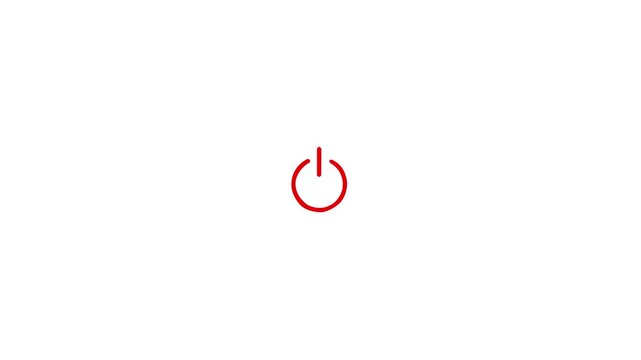 Neon glowing power button icon animated on white background ,The appearance of neon symbol power off ,alpha channel Premultiplied.4k animation video.