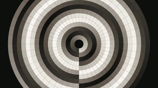 Monochrome Concentric Circle Pixel Grid Rotation Loop