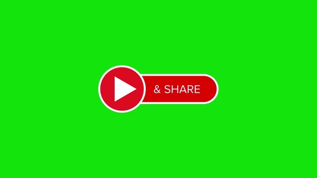 Animation of YouTube subscribe, like, comments, and share buttons on a green screen background with alpha channel.