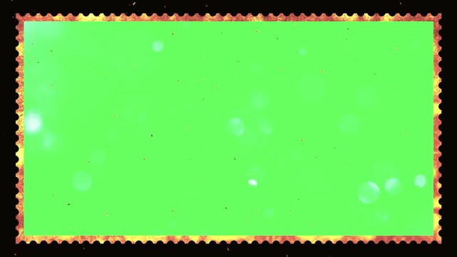 Stamp frame displays a textured, vintage-inspired border surrounding a solid green screen center designed for easy chroma key compositing.