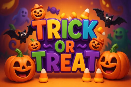 Halloween illustration set, trick or treat pumpkins ghosts candies bats festive vector artwork