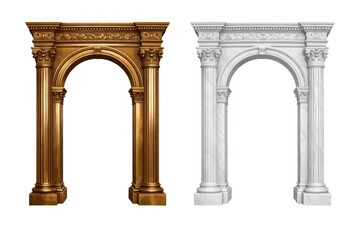 Fototapeta premium Two ornate classical arches, one gold and one white, with intricate details.