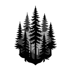Silhouette of pine trees in a forest graphic art © Ko