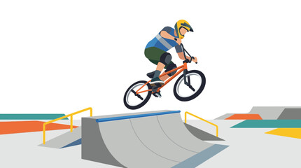 Fototapeta premium BMX Rider Jumps on Ramp in Skatepark
