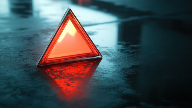 Red warning icon with magnifying glass on transparent background