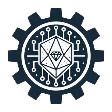 Gear and circuit technology icon with center diamond representing innovative value technology innovation