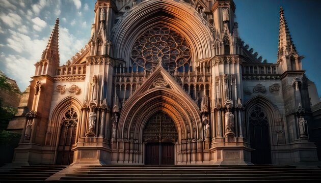 Gothic Architecture Cathedral Exterior Facade.
