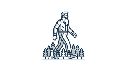 Fototapeta premium Minimalist line art illustration of a lumberjack walking through a forest.