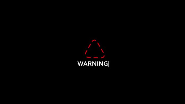 Warning sign animation with pulsing red triangle on black background, alert danger caution notification