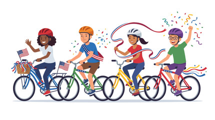 Fototapeta premium Group of Happy Children Riding Bicycles in Parade