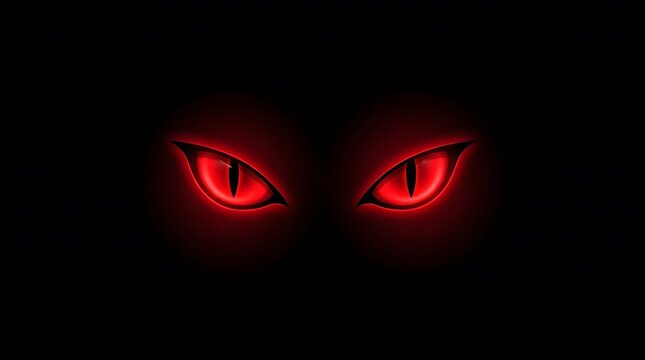 Creepy glowing red monster eyes staring from the darkness for a spooky happy halloween celebration background design