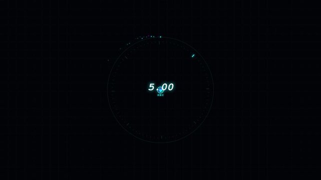 Digital countdown timer with circular progress bar interface on black background.