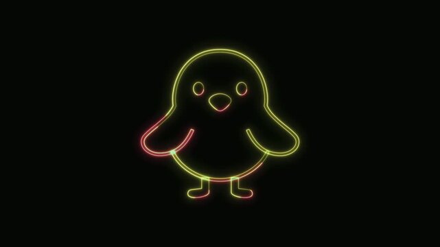  Baby Chick Icon Neon Seamless Loop 4K with Black Background Animated Promotional Typography for Video Editing