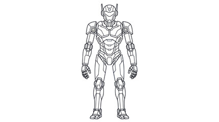 Fototapeta premium Futuristic humanoid mecha warrior line art.