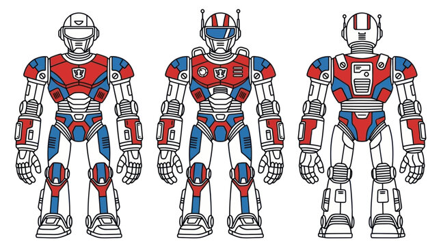 Trio of colorful mecha robot warrior characters.