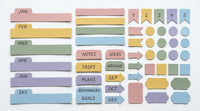 Set of colorful paper tabs and sticky note labels