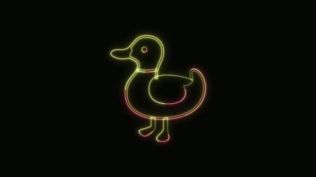  Duck Icon Neon Seamless Loop 4K with Black Background Animated Promotional Typography for Video Editing