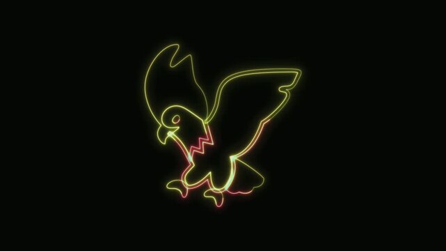  Eagle Icon Neon Seamless Loop 4K with Black Background Animated Promotional Typography for Video Editing