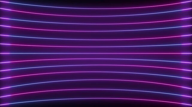 glowing blue and purple neon parallel curved lines futuristic technology loop background animation overlay.