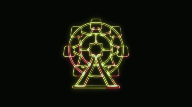  Ferris Wheel Icon Neon Seamless Loop 4K with Black Background Animated Promotional Typography for Video Editing