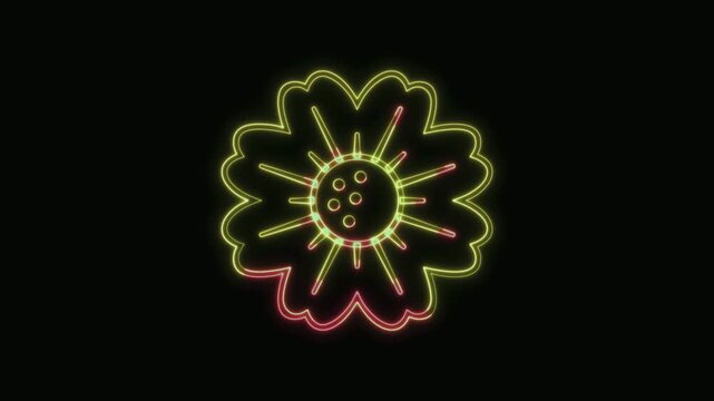  Flower Icon Neon Seamless Loop 4K with Black Background Animated Promotional Typography for Video Editing