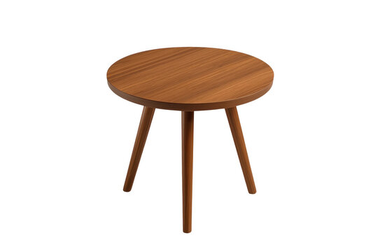 Small round wooden three leg side table isolated