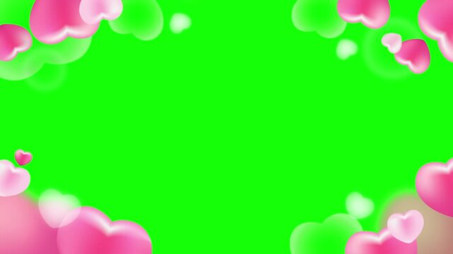 Pink hearts floating on green screen background with sparkles with valentines day chroma key video pink backgrounds